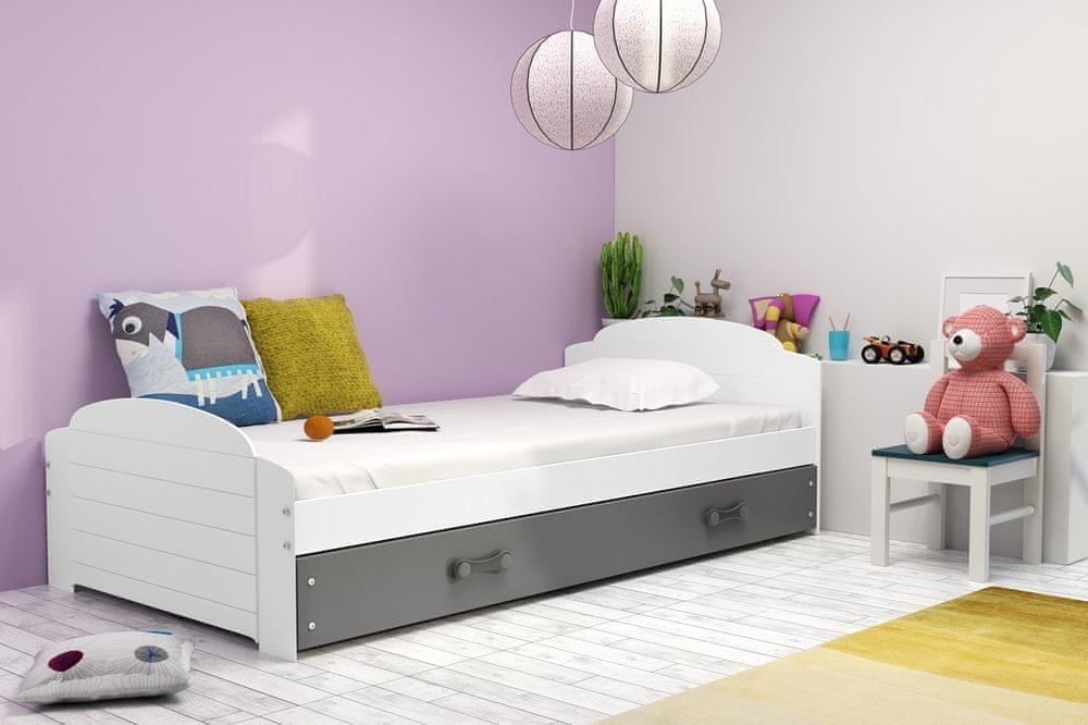 eoshop Detská posteľ Liali - 1 osoba, 90x200 s úložným priestorom - Biela, Grafit